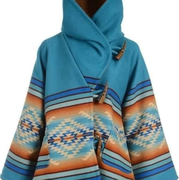 Native American Pancho with pockets beautiful bright colors cool buttons new - Picture 2 of 11